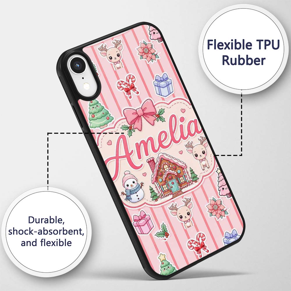 Christmas Festive Stickers Gingerbread House Tree Custom Name Protective Phone Case Mobile Cover Durable Everyday Smartphone Shock Resistant
