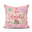 Custom Name Christmas Festive Gingerbread House Tree Pink Stripe Square Filled Cushion Throw Pillow Sofa Bed Home Decor Zip Washable UK Made