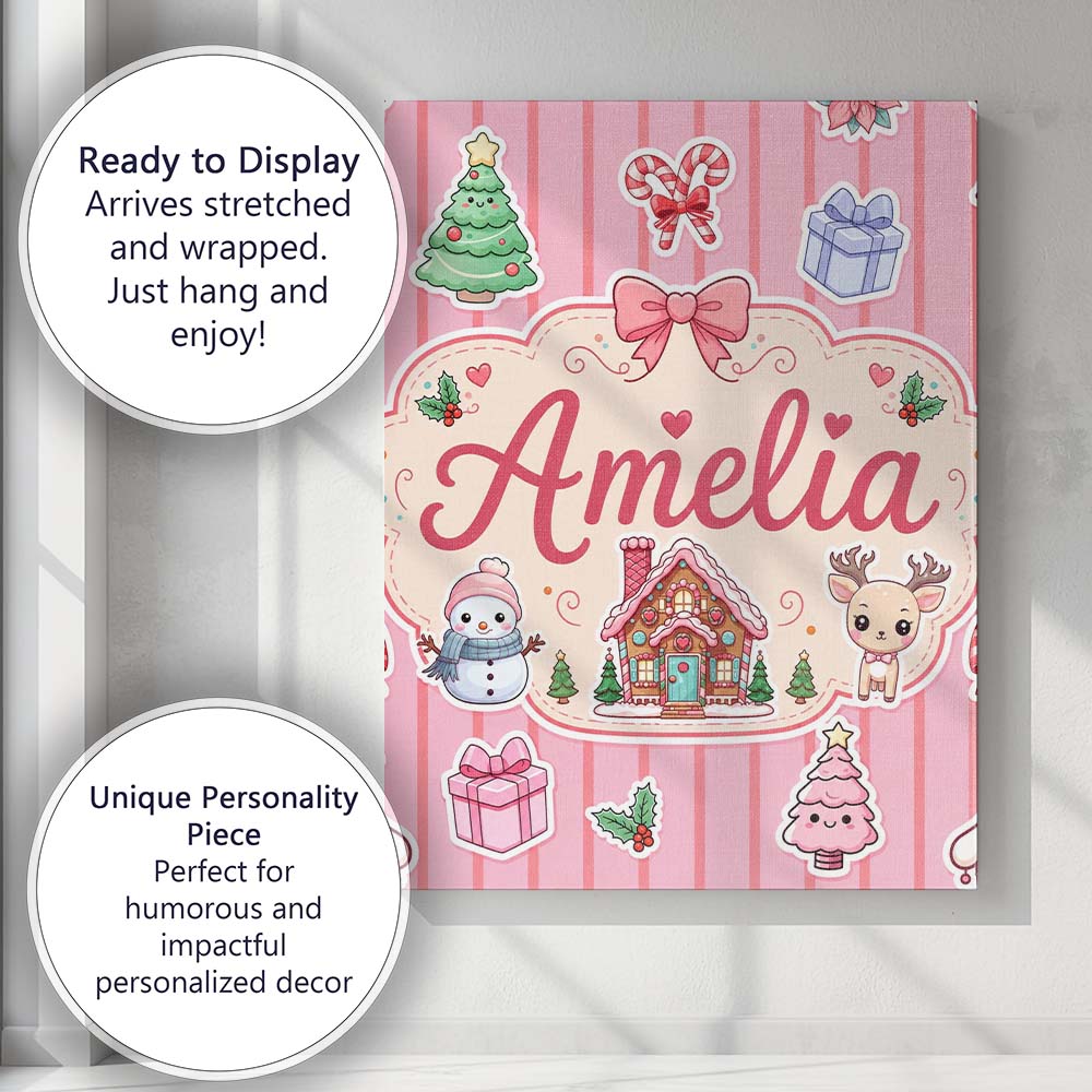 Personalised Name Cute Christmas Festive Custom  Unique Gift Idea Elegant Feature Canvas Wall Art Print Decor Picture Ready to Hang