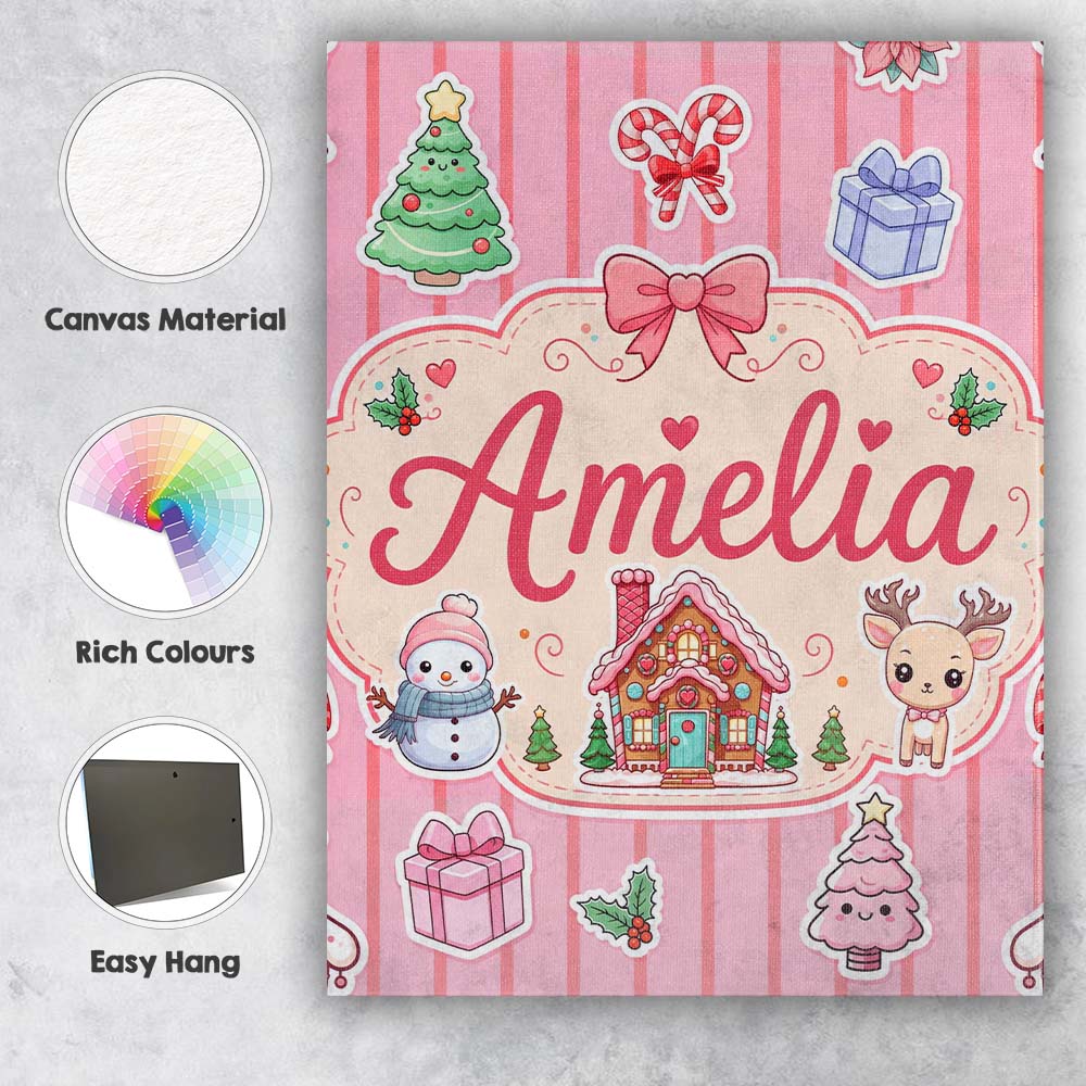 Personalised Name Cute Christmas Festive Custom  Unique Gift Idea Elegant Feature Canvas Wall Art Print Decor Picture Ready to Hang