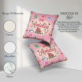 Custom Name Christmas Festive Gingerbread House Tree Pink Stripe Square Filled Cushion Throw Pillow Sofa Bed Home Decor Zip Washable UK Made