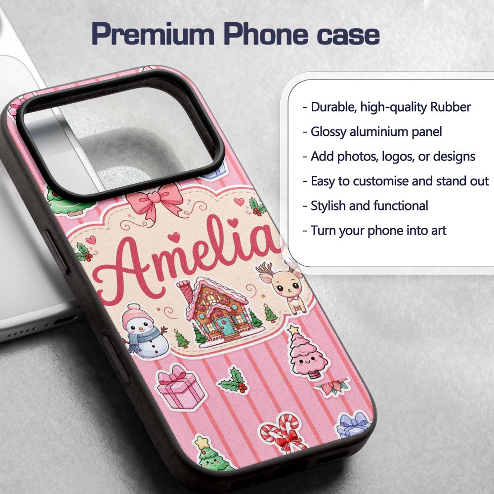 Cute Christmas Festive Stickers Gingerbread House Custom Name Protective Phone Case Mobile Cover Durable Everyday Smartphone Shock Resistant