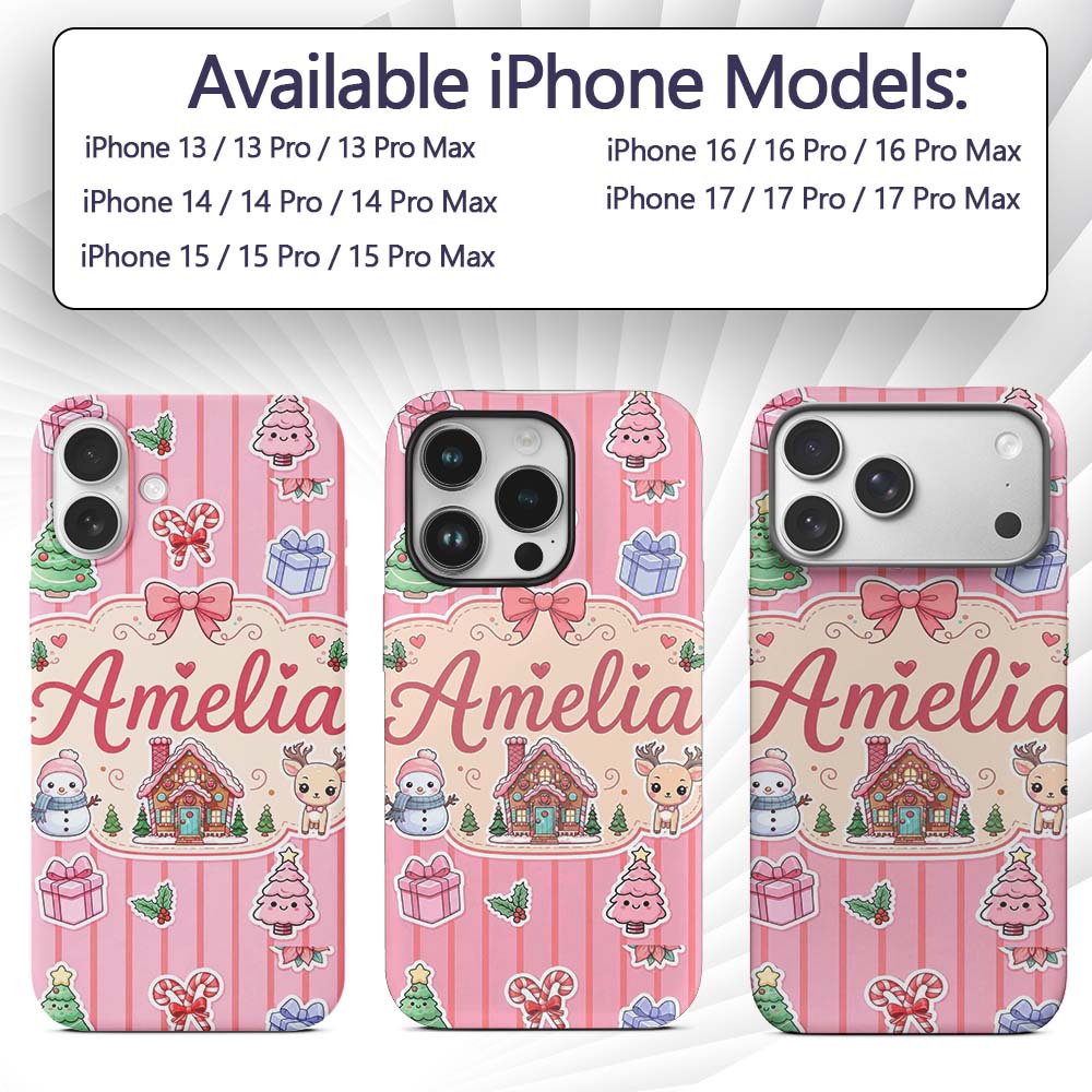 Cute Christmas Festive Stickers Gingerbread House Custom Name Protective Phone Case Mobile Cover Durable Everyday Smartphone Shock Resistant