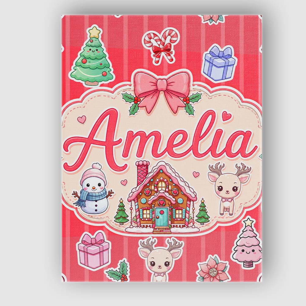Personalised Name Cute Christmas Festive Custom  Unique Gift Idea Elegant Feature Canvas Wall Art Print Decor Picture Ready to Hang