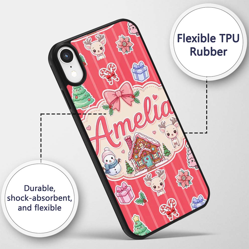 Cute Christmas Festive Stickers Gingerbread House Custom Name Protective Phone Case Mobile Cover Durable Everyday Smartphone Shock Resistant