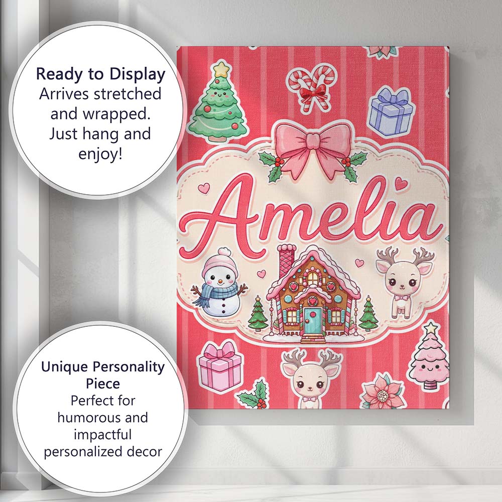 Personalised Name Cute Christmas Festive Custom  Unique Gift Idea Elegant Feature Canvas Wall Art Print Decor Picture Ready to Hang
