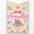 Cute Christmas Festive Stickers Gingerbread House Tree Yellow Stripe  Personalised Custom Name Super Soft Fleece Blanket Bed Sofa Throw