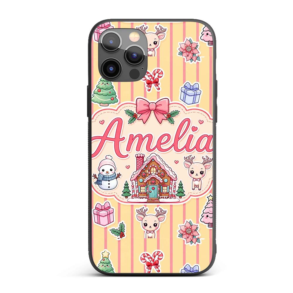 Cute Christmas Festive Stickers Gingerbread House Custom Name Protective Phone Case Mobile Cover Durable Everyday Smartphone Shock Resistant