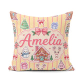 Custom Name Christmas Festive Stickers House Tree Yellow Stripe Square Filled Cushion Throw Pillow Sofa Bed Home Decor Zip Washable UK Made