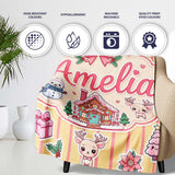 Cute Christmas Festive Stickers Gingerbread House Tree Yellow Stripe  Personalised Custom Name Super Soft Fleece Blanket Bed Sofa Throw