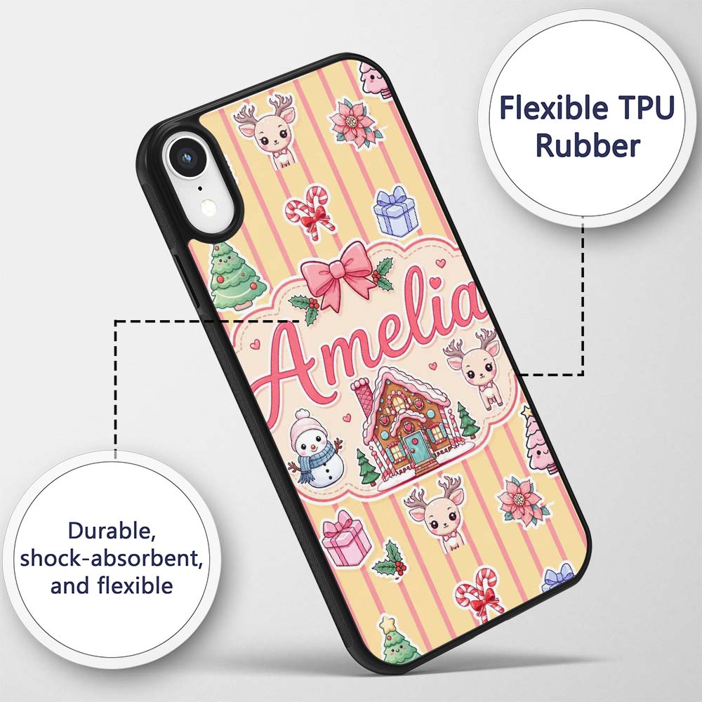 Cute Christmas Festive Stickers Gingerbread House Custom Name Protective Phone Case Mobile Cover Durable Everyday Smartphone Shock Resistant