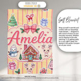 Cute Christmas Festive Stickers Gingerbread House Tree Yellow Stripe  Personalised Custom Name Super Soft Fleece Blanket Bed Sofa Throw