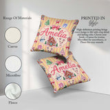 Custom Name Christmas Festive Stickers House Tree Yellow Stripe Square Filled Cushion Throw Pillow Sofa Bed Home Decor Zip Washable UK Made