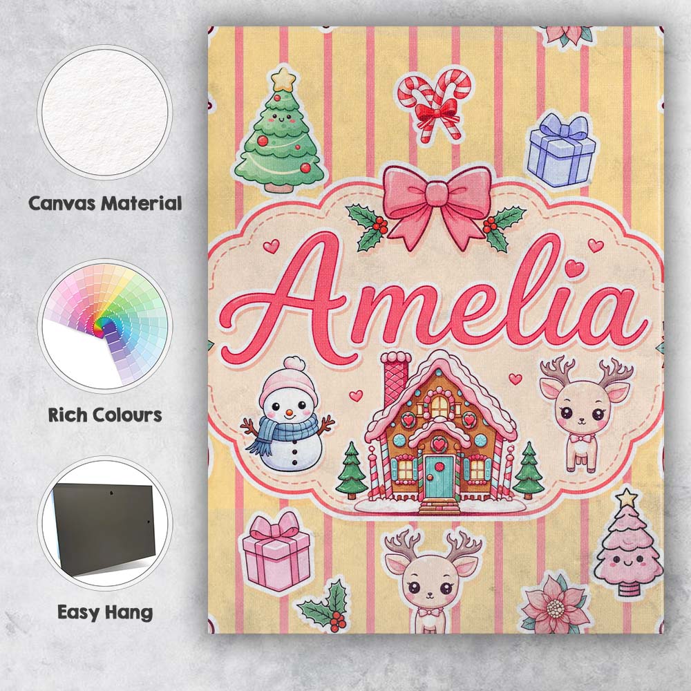 Personalised Name Cute Christmas Festive Custom  Unique Gift Idea Elegant Feature Canvas Wall Art Print Decor Picture Ready to Hang