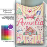 Cute Christmas Festive Stickers Gingerbread House Tree Yellow Stripe  Personalised Custom Name Super Soft Fleece Blanket Bed Sofa Throw