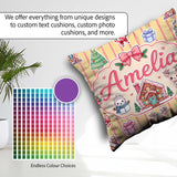 Custom Name Christmas Festive Stickers House Tree Yellow Stripe Square Filled Cushion Throw Pillow Sofa Bed Home Decor Zip Washable UK Made