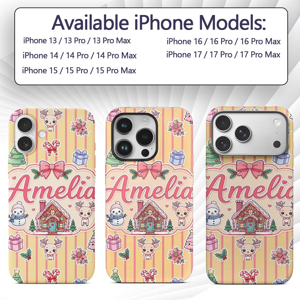 Cute Christmas Festive Stickers Gingerbread House Custom Name Protective Phone Case Mobile Cover Durable Everyday Smartphone Shock Resistant