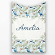 Blue Jay Bird Watercolor Branch Artistic Nature Background Design  Personalised Custom Name Super Soft Fleece Blanket Bed Sofa Throw