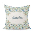 Custom Name Blue Bird Watercolor Branch Nature Background Design Square Filled Cushion Throw Pillow Sofa Bed Home Decor Zip Washable UK Made