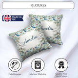 Custom Name Blue Bird Watercolor Branch Nature Background Design Square Filled Cushion Throw Pillow Sofa Bed Home Decor Zip Washable UK Made