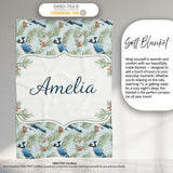 Blue Jay Bird Watercolor Branch Artistic Nature Background Design  Personalised Custom Name Super Soft Fleece Blanket Bed Sofa Throw