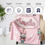Cute Nutcracker Soldiers Christmas Toy Characters Pattern Soft Pink  Personalised Custom Name Super Soft Fleece Blanket Bed Sofa Throw