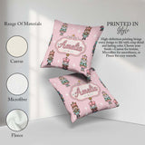 Custom Name Nutcracker Soldiers Toy Characters Pattern Soft Pink Square Filled Cushion Throw Pillow Sofa Bed Home Decor Zip Washable UK Made