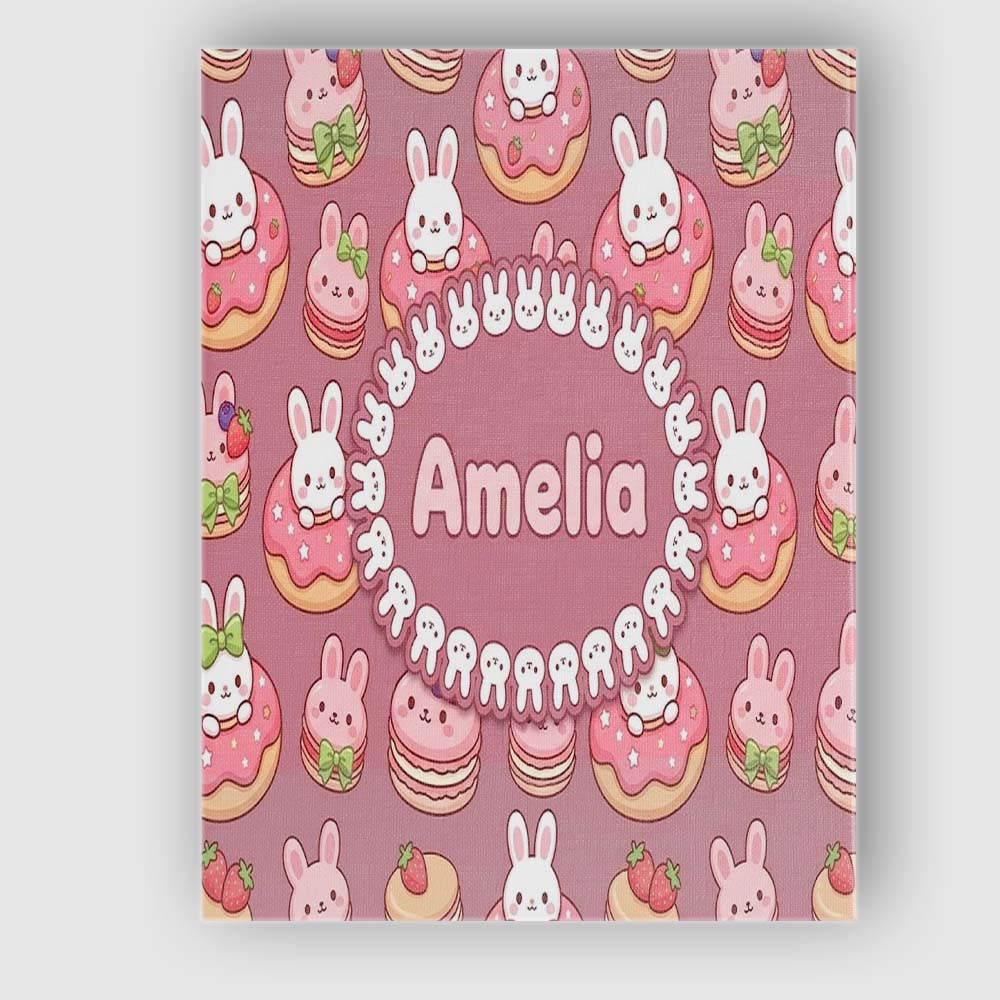 Personalised Name Cute Kawaii Bunny Donuts Custom  Unique Gift Idea Elegant Feature Canvas Wall Art Print Decor Picture Ready to Hang
