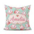 Custom Name Kawaii Bunny Donuts Strawberry Dessert Seamless Teal Square Filled Cushion Throw Pillow Sofa Bed Home Decor Zip Washable UK Made