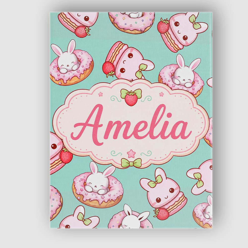 Personalised Name Cute Kawaii Bunny Donuts Custom  Unique Gift Idea Elegant Feature Canvas Wall Art Print Decor Picture Ready to Hang