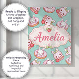 Personalised Name Cute Kawaii Bunny Donuts Custom  Unique Gift Idea Elegant Feature Canvas Wall Art Print Decor Picture Ready to Hang
