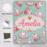Personalised Name Cute Kawaii Bunny Donuts Custom  Unique Gift Idea Elegant Feature Canvas Wall Art Print Decor Picture Ready to Hang