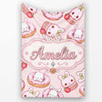 Cute Kawaii Bunny Donuts Strawberry Dessert Pattern Blush Pink  Personalised Custom Name Super Soft Fleece Blanket Bed Sofa Throw