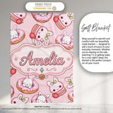 Cute Kawaii Bunny Donuts Strawberry Dessert Pattern Blush Pink  Personalised Custom Name Super Soft Fleece Blanket Bed Sofa Throw