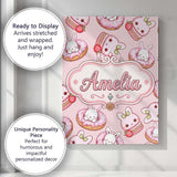 Personalised Name Cute Kawaii Bunny Donuts Custom  Unique Gift Idea Elegant Feature Canvas Wall Art Print Decor Picture Ready to Hang