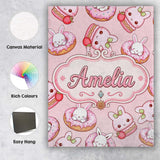 Personalised Name Cute Kawaii Bunny Donuts Custom  Unique Gift Idea Elegant Feature Canvas Wall Art Print Decor Picture Ready to Hang