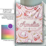 Cute Kawaii Bunny Donuts Strawberry Dessert Pattern Blush Pink  Personalised Custom Name Super Soft Fleece Blanket Bed Sofa Throw