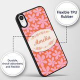 Bold Pink Floral Retro Orange Background Seamless Custom Name Protective Phone Case Mobile Cover Durable Everyday Smartphone Shock Resistant