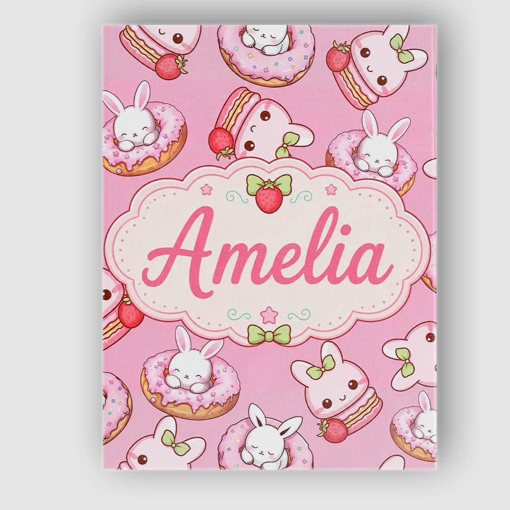 Personalised Name Cute Kawaii Bunny Donuts Custom  Unique Gift Idea Elegant Feature Canvas Wall Art Print Decor Picture Ready to Hang