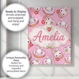 Personalised Name Cute Kawaii Bunny Donuts Custom  Unique Gift Idea Elegant Feature Canvas Wall Art Print Decor Picture Ready to Hang
