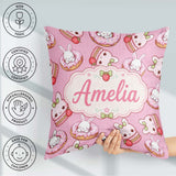 Custom Name Cute Kawaii Bunny Donuts Dessert Pattern Soft Pink Square Filled Cushion Throw Pillow Sofa Bed Home Decor Zip Washable UK Made