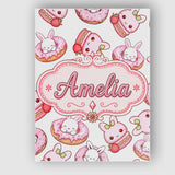 Personalised Name Cute Kawaii Bunny Donuts Custom  Unique Gift Idea Elegant Feature Canvas Wall Art Print Decor Picture Ready to Hang