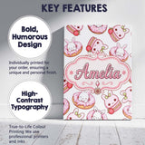 Personalised Name Cute Kawaii Bunny Donuts Custom  Unique Gift Idea Elegant Feature Canvas Wall Art Print Decor Picture Ready to Hang