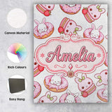 Personalised Name Cute Kawaii Bunny Donuts Custom  Unique Gift Idea Elegant Feature Canvas Wall Art Print Decor Picture Ready to Hang