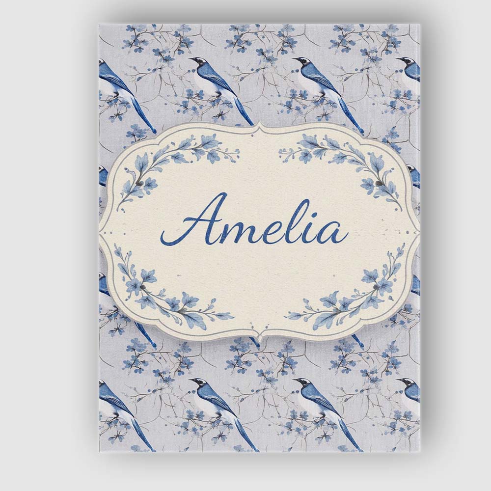 Personalised Name Blue Jay Bird Floral Vine Seamless Pattern Elegant Custom  Home Canvas Wall Art Print Decor Picture Ready to Hang