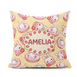 Custom Name Kawaii Bunny Donuts Strawberry Dessert Pastel Yellow Square Filled Cushion Throw Pillow Sofa Bed Home Decor Zip Washable UK Made