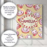 Personalised Name Cute Kawaii Bunny Donuts Custom  Unique Gift Idea Elegant Feature Canvas Wall Art Print Decor Picture Ready to Hang