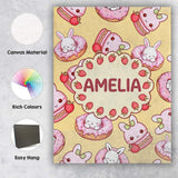 Personalised Name Cute Kawaii Bunny Donuts Custom  Unique Gift Idea Elegant Feature Canvas Wall Art Print Decor Picture Ready to Hang