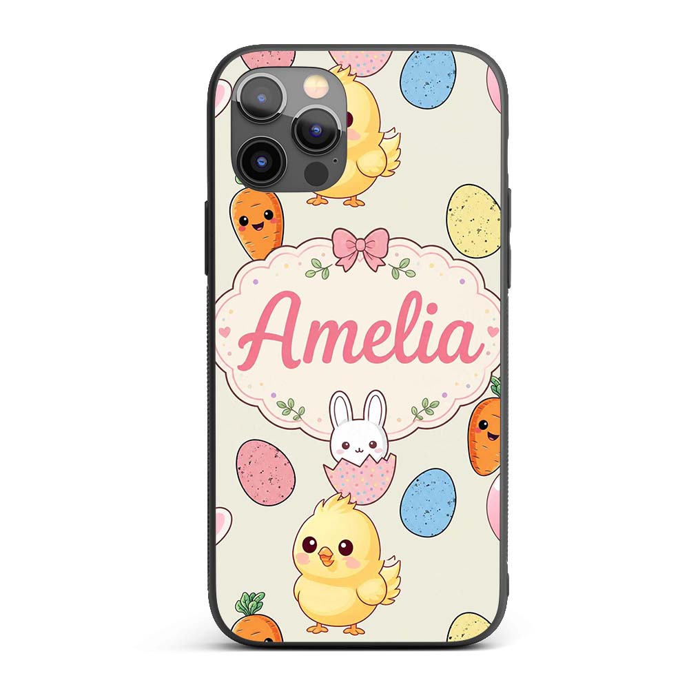 Cute Easter Bunny Chick Eggs Carrot Cute Seamless Custom Name Protective Phone Case Mobile Cover Durable Everyday Smartphone Shock Resistant