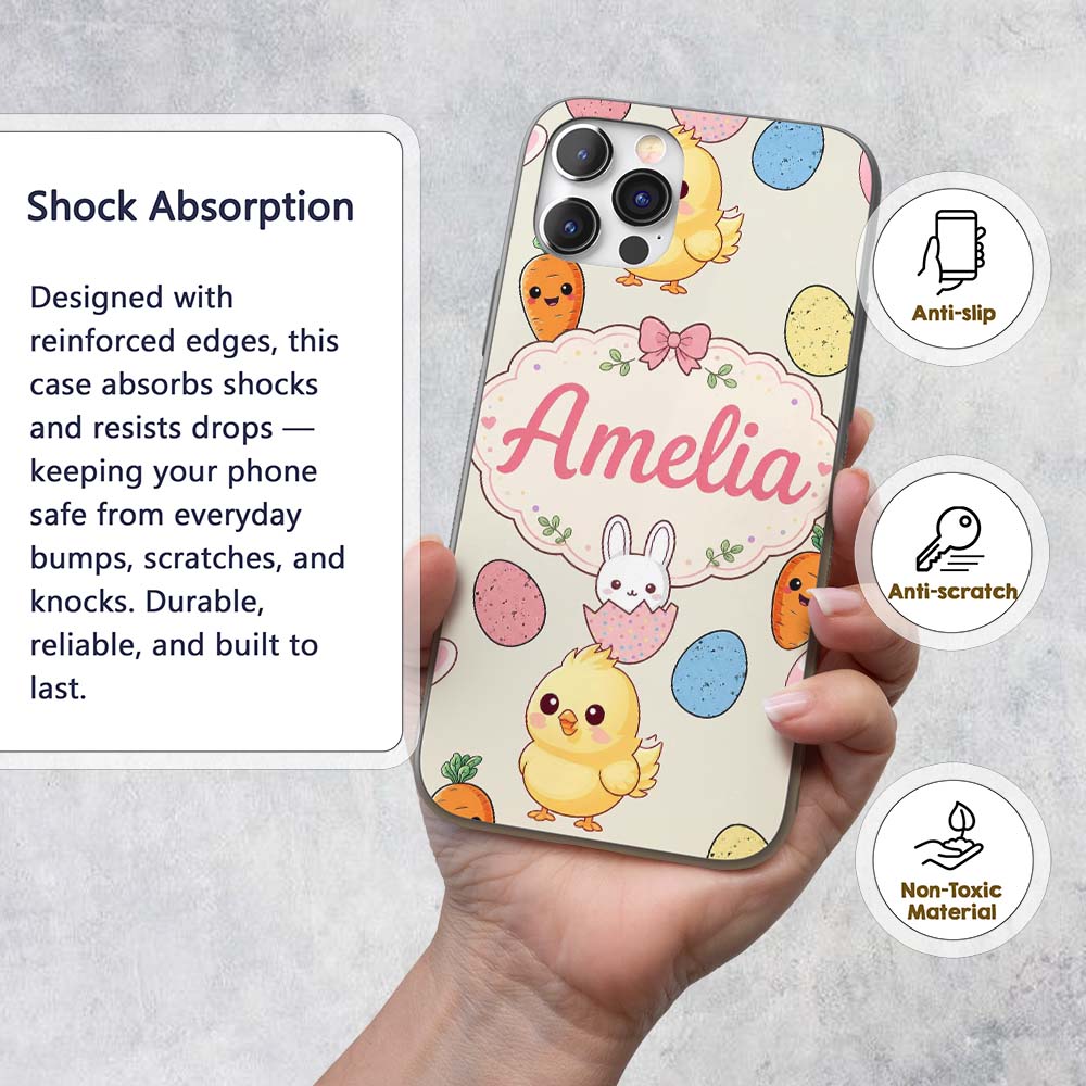 Cute Easter Bunny Chick Eggs Carrot Cute Seamless Custom Name Protective Phone Case Mobile Cover Durable Everyday Smartphone Shock Resistant